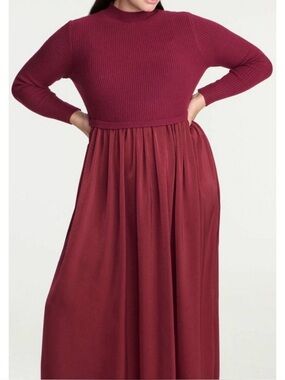 Elements by Eloquii Long Sleeve twofer Maxi Dress in Burgundy NWT